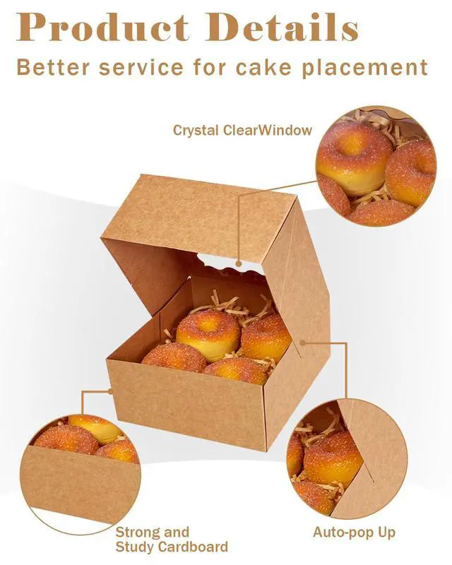Alt view image 4 of 7 - Auto-pop up 6x6x3 Inch Brown Cookie Box with Window 30Pcs Pastry Macaron Bakery Box For Packaging