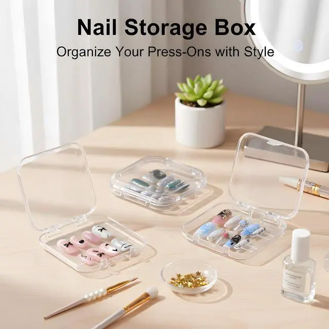Alt view image 2 of 7 - 12 Pcs Press on Nail Storage Box with 60 Pcs Double Sided Adhesive Tapes, Nail Packaging Boxes Fake Nail Display Case Crystal Clear Nail Storage Box with Gift Box for Nail Art Business Nail Salon