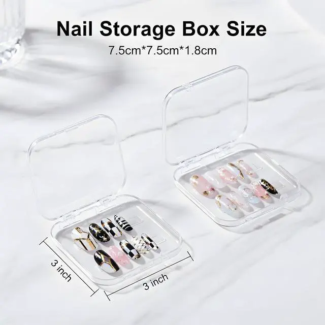 Alt view image 3 of 7 - 12 Pcs Press on Nail Storage Box with 60 Pcs Double Sided Adhesive Tapes, Nail Packaging Boxes Fake Nail Display Case Crystal Clear Nail Storage Box with Gift Box for Nail Art Business Nail Salon