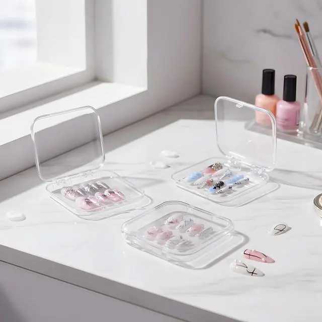 Alt view image 5 of 7 - 12 Pcs Press on Nail Storage Box with 60 Pcs Double Sided Adhesive Tapes, Nail Packaging Boxes Fake Nail Display Case Crystal Clear Nail Storage Box with Gift Box for Nail Art Business Nail Salon
