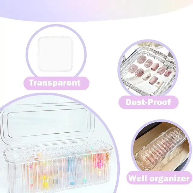 Alt view image 3 of 7 - Press On Nail Organizer Box Kit,15 PCS Clear Press On Nail Storage Boxes and 1 Large Container Box,60pcs Adhesive Tape, Fake Nail Organizer Display Case Press On Nail Packaging for Home Nail Salon Use
