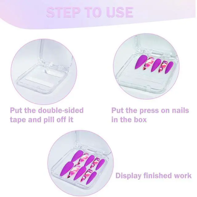 Alt view image 4 of 7 - Press On Nail Organizer Box Kit,15 PCS Clear Press On Nail Storage Boxes and 1 Large Container Box,60pcs Adhesive Tape, Fake Nail Organizer Display Case Press On Nail Packaging for Home Nail Salon Use