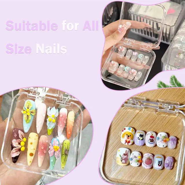 Alt view image 5 of 7 - Press On Nail Organizer Box Kit,15 PCS Clear Press On Nail Storage Boxes and 1 Large Container Box,60pcs Adhesive Tape, Fake Nail Organizer Display Case Press On Nail Packaging for Home Nail Salon Use