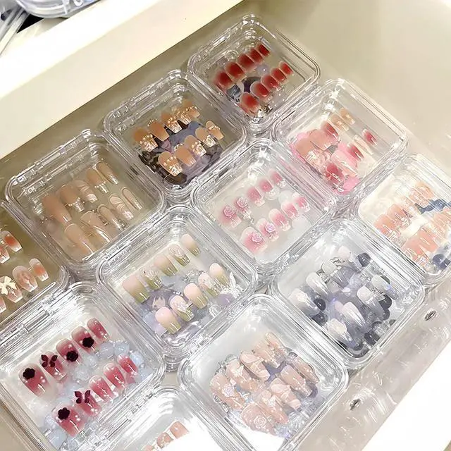 Alt view image 7 of 7 - Press On Nail Organizer Box Kit,15 PCS Clear Press On Nail Storage Boxes and 1 Large Container Box,60pcs Adhesive Tape, Fake Nail Organizer Display Case Press On Nail Packaging for Home Nail Salon Use