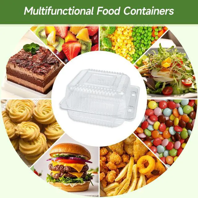 Alt view image 7 of 7 - 100 Pack Extra Heavy Duty Clear Slice Cake Carriers, Plastic Food Storage Containers, Premium Disposable Takeout Containers with Lids, To Go Boxes for Hamburger, Cake, Dessert, Salad, Sandwich