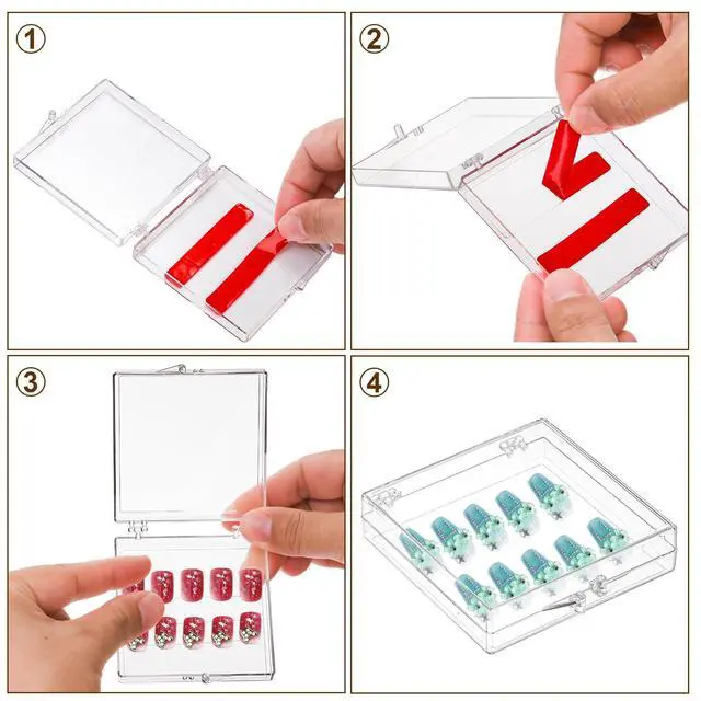 Alt view image 3 of 7 - 30 Pack Press on Nails Box, Clear Acrylic Press on Nail Storage Packaging Case, Empty Nail Containers with Adhesive Tapes for Press ons Fake Nail Art Salon Business Supplies