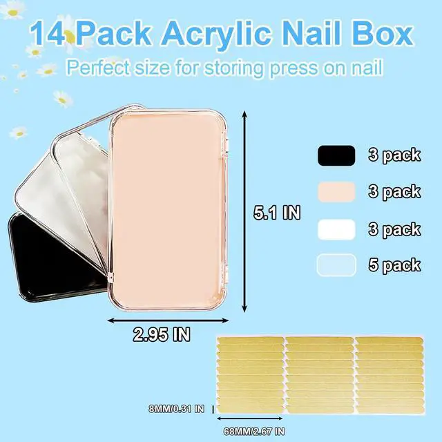 Alt view image 2 of 6 - 14 Pcs Press On Nail Packaging Box Large, Storage Case for XL-3XL Long Nails, 4 Colors False Display Organizer with 60 Pcs Adhesive Tape, Acrylic Box for Fake Nail Salon & Business Supplies