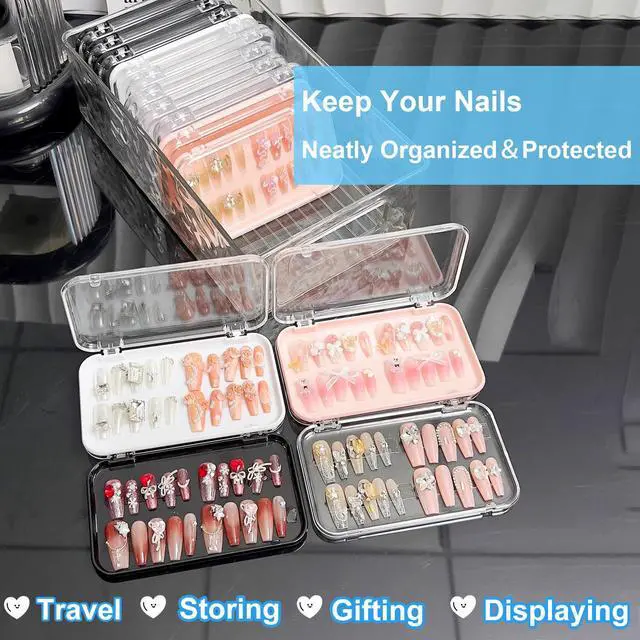 Alt view image 6 of 6 - 14 Pcs Press On Nail Packaging Box Large, Storage Case for XL-3XL Long Nails, 4 Colors False Display Organizer with 60 Pcs Adhesive Tape, Acrylic Box for Fake Nail Salon & Business Supplies