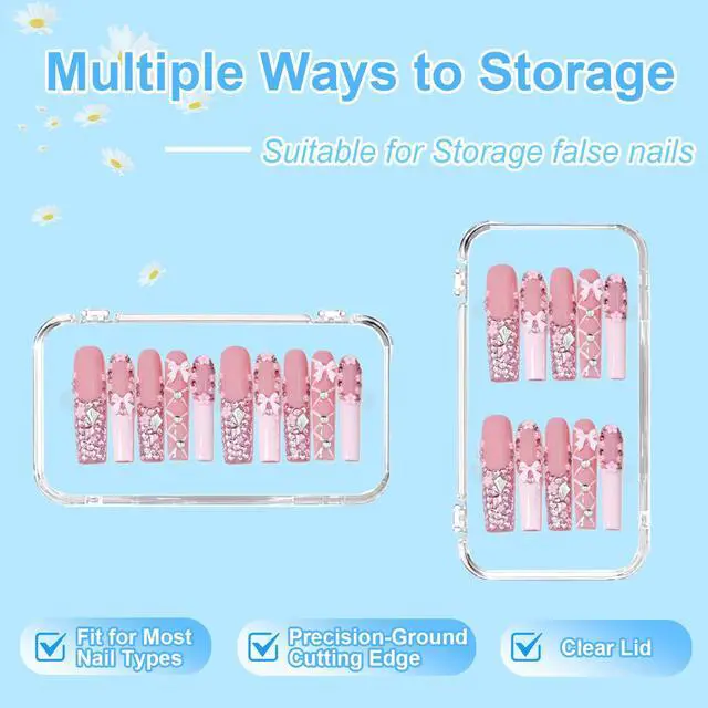 Alt view image 3 of 6 - 14 Pcs Press On Nail Packaging Box Large, Storage Case for XL-3XL Long Nails, 4 Colors False Display Organizer with 60 Pcs Adhesive Tape, Acrylic Box for Fake Nail Salon & Business Supplies