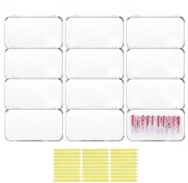 Main image of 12Pcs Press On Nail Cases Large, 5.1×2.95 False Nail Packaging Cases with 30Pcs Adhesive Double Sided Tape, Plastic Clear Box for Fake Nails Storage