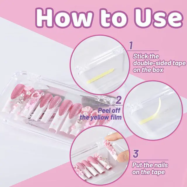 Alt view image 3 of 7 - 12Pcs Press On Nail Cases Large, 5.1×2.95 False Nail Packaging Cases with 30Pcs Adhesive Double Sided Tape, Plastic Clear Box for Fake Nails Storage