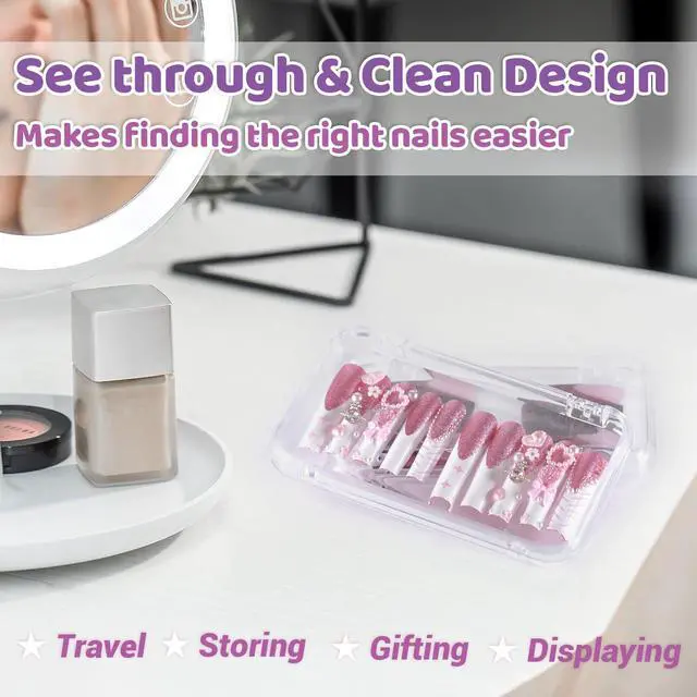 Alt view image 6 of 7 - 12Pcs Press On Nail Cases Large, 5.1×2.95 False Nail Packaging Cases with 30Pcs Adhesive Double Sided Tape, Plastic Clear Box for Fake Nails Storage