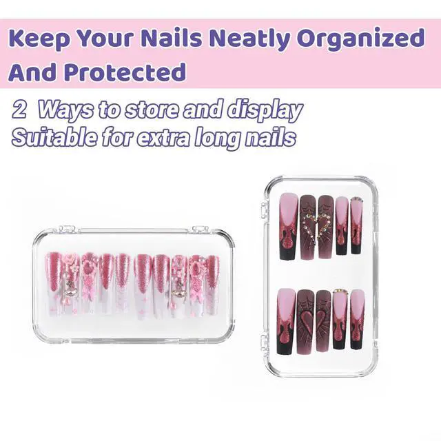 Alt view image 4 of 7 - 12Pcs Press On Nail Cases Large, 5.1×2.95 False Nail Packaging Cases with 30Pcs Adhesive Double Sided Tape, Plastic Clear Box for Fake Nails Storage