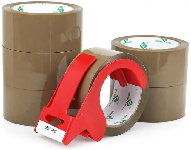 Main image of Brown Packing Tape with Dispenser, 2.6 Mil 1.88 Inch x 60 Yards, 6 Refills Rolls Moving Tape for Box Packaging, Shipping and Storage