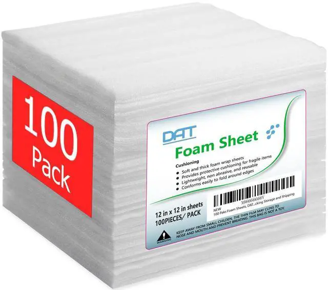 Main image of 100 Pack Foam Sheets, DAT 12" x 12", 1/16" Thickness, Foam Wrap Cushioning Material, Moving Supplies for Packing Storage and Shipping