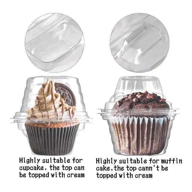 Alt view image 4 of 7 - 50 Pack Individual Cupcake Containers Plastic Cupcake Boxes Stackable