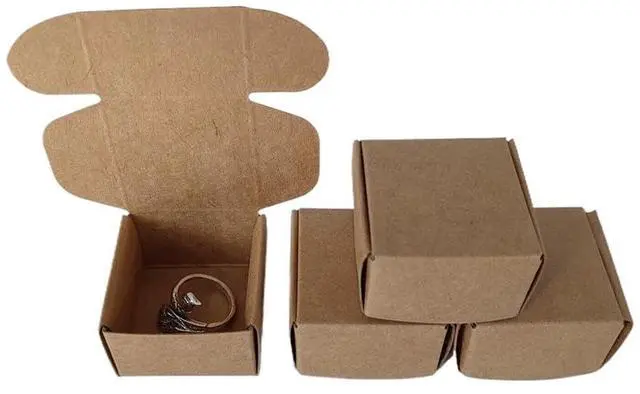 Main image of Small Kraft Gift Boxes, Brown Mini Cardboard Shipping Boxes Bulk 1.57" x 1.57", Square Necklace Earring Ring Storage Box Case for Jewelry Packaging (100 Pack)