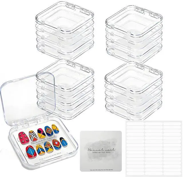 Main image of 20 Pack Press on Nail Packaging Kit - Clear Press on Nail Boxes with Cards and Adhesive Tape, Professional Nail Case for Small Business and Storage DIY Nail Projects