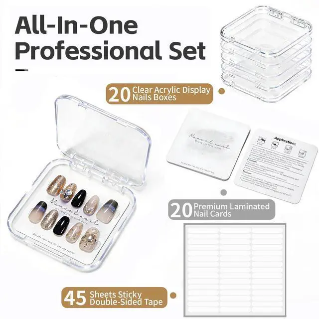 Alt view image 2 of 7 - 20 Pack Press on Nail Packaging Kit - Clear Press on Nail Boxes with Cards and Adhesive Tape, Professional Nail Case for Small Business and Storage DIY Nail Projects