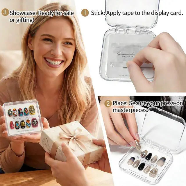 Alt view image 3 of 7 - 20 Pack Press on Nail Packaging Kit - Clear Press on Nail Boxes with Cards and Adhesive Tape, Professional Nail Case for Small Business and Storage DIY Nail Projects