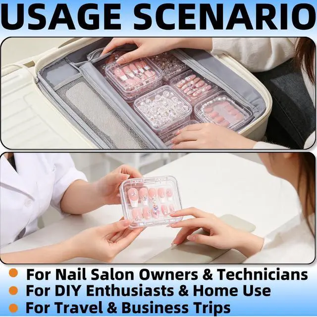 Alt view image 6 of 6 - 12 Pcs Clear Acrylic Press on Nail Storage Box with 30 Pcs Adhesive Double Sided Tape, Transparent Fake Nail Organizer Display Case for Nail Salon, Home, Travel & Nail Art Packaging