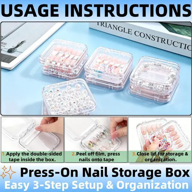 Alt view image 4 of 6 - 12 Pcs Clear Acrylic Press on Nail Storage Box with 30 Pcs Adhesive Double Sided Tape, Transparent Fake Nail Organizer Display Case for Nail Salon, Home, Travel & Nail Art Packaging