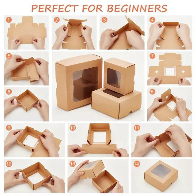 Alt view image 3 of 6 - 10PCS Brown Kraft Paper Box with Clear Window, 5.12x5.12x1.97inch Square Kraft Paper Gift Box for Wedding Party Gifts, Festival Jewelry Packaging, Candy Storage
