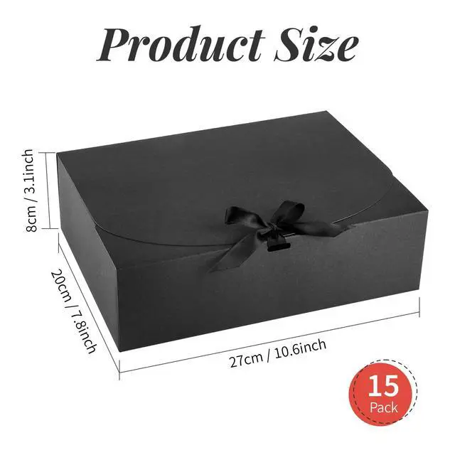 Alt view image 2 of 7 - Black Gift Boxes with Lids, 10.6 x 7.8 x 3.1 Inches, 15 Pack