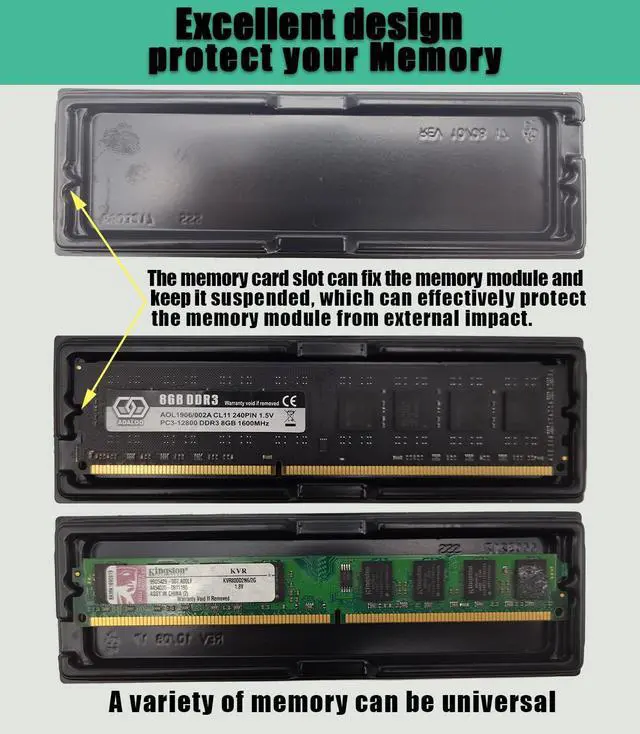 Alt view image 3 of 6 - 10 pcs DDR Memory Desktop RAM Module Case,Plastic Box Packaging Container Clamshell Memory Module,Antistatic Tray for DDR2, DDR3 and DDR4
