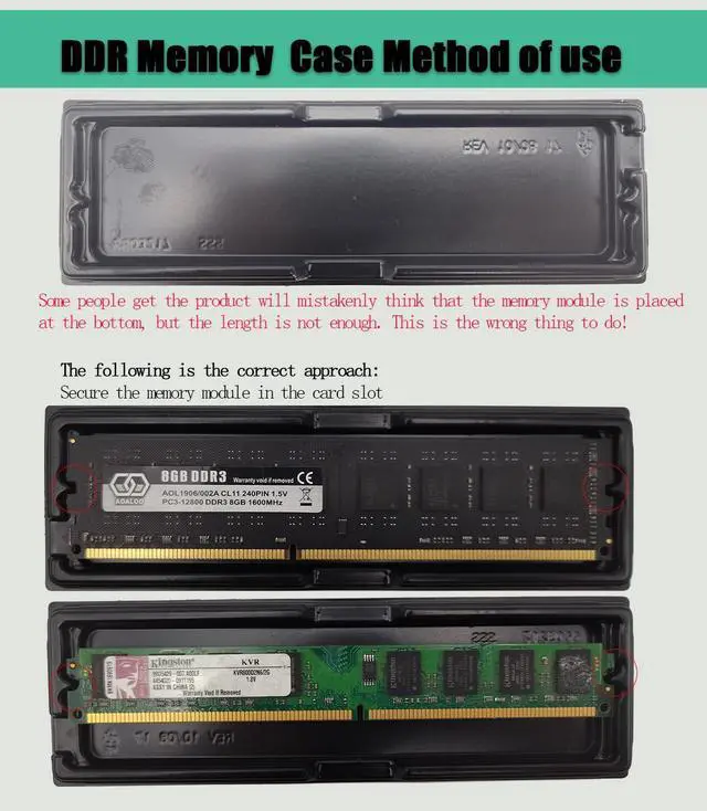 Alt view image 4 of 6 - 10 pcs DDR Memory Desktop RAM Module Case,Plastic Box Packaging Container Clamshell Memory Module,Antistatic Tray for DDR2, DDR3 and DDR4