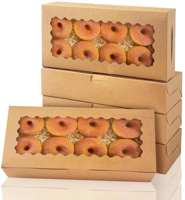Main image of 12x5.5x2.5 Inch Brown Cookie Box with Window 15Pcs Pastry Macaron Bakery Box For Packaging