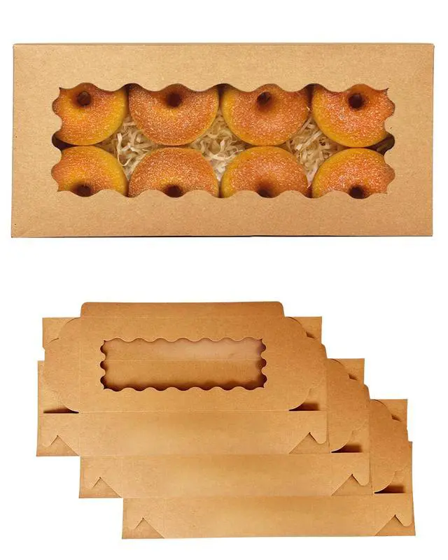 Alt view image 2 of 7 - 12x5.5x2.5 Inch Brown Cookie Box with Window 15Pcs Pastry Macaron Bakery Box For Packaging