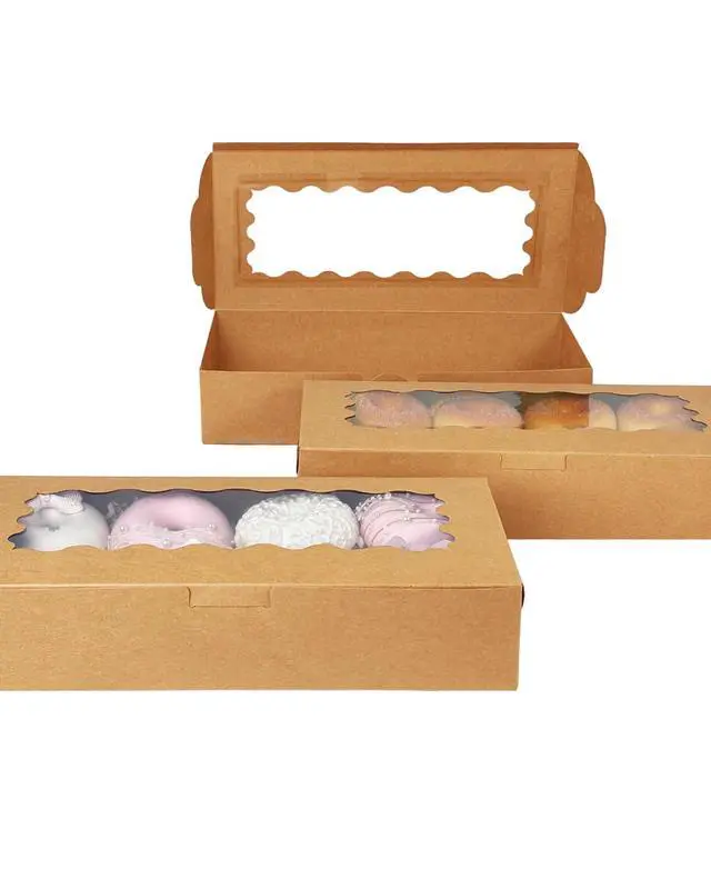 Alt view image 3 of 7 - 12x5.5x2.5 Inch Brown Cookie Box with Window 15Pcs Pastry Macaron Bakery Box For Packaging
