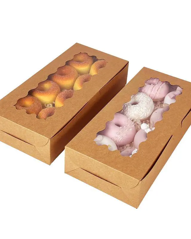 Alt view image 4 of 7 - 12x5.5x2.5 Inch Brown Cookie Box with Window 15Pcs Pastry Macaron Bakery Box For Packaging