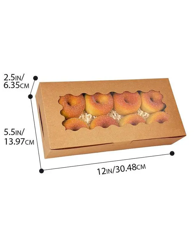 Alt view image 6 of 7 - 12x5.5x2.5 Inch Brown Cookie Box with Window 15Pcs Pastry Macaron Bakery Box For Packaging