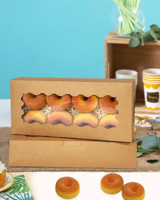 Alt view image 7 of 7 - 12x5.5x2.5 Inch Brown Cookie Box with Window 15Pcs Pastry Macaron Bakery Box For Packaging