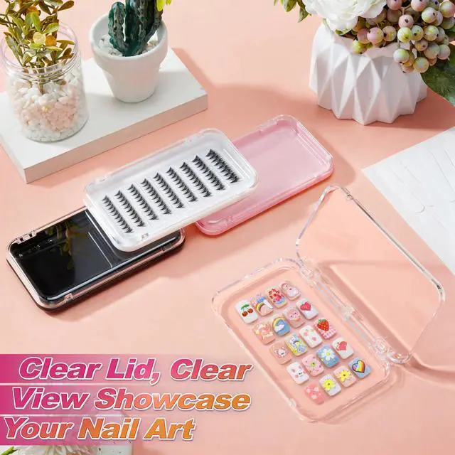 Alt view image 4 of 6 - 24 Pcs Press on Nail Boxes with 90 Pcs Adhesive Double Sided Tape Acrylic Press on Nail Packaging Cases in 4 Colors Transparent Storage Case Organizer for Display Art Supplies 5.1" x 2.95"