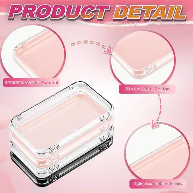 Alt view image 3 of 6 - 24 Pcs Press on Nail Boxes with 90 Pcs Adhesive Double Sided Tape Acrylic Press on Nail Packaging Cases in 4 Colors Transparent Storage Case Organizer for Display Art Supplies 5.1" x 2.95"