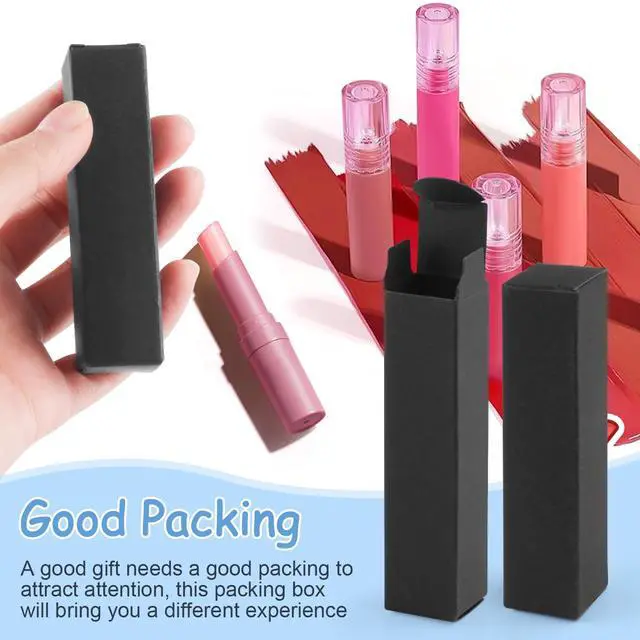 Alt view image 3 of 6 - 100 Pack 0.78 * 0.78 * 3.34 inch Kraft Paper Lipstick Box Rectangle Lip Balm Kraft Boxes Essence Oil Bottle Packaging Organzier for Makeup Sample Tube Storage DIY Gifts - Black