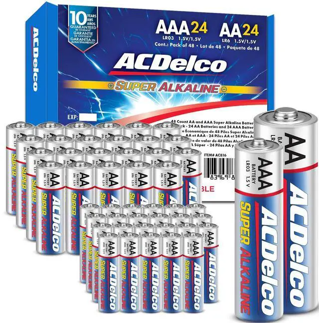 Main image of ACDelco AA and AAA 48-Count Combo Pack Super Alkaline Batteries, 24-Count Each, 10-Year Shelf Life, Reclosable Packaging Blue