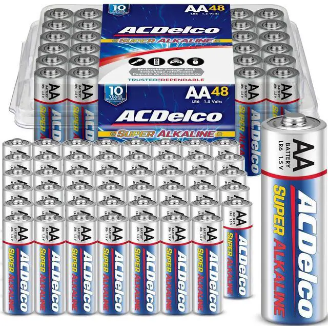 Main image of ACDelco 48-Count Double AA Batteries, Maximum Power Super Alkaline Battery, 10-Year Shelf Life, Reclosable Packaging