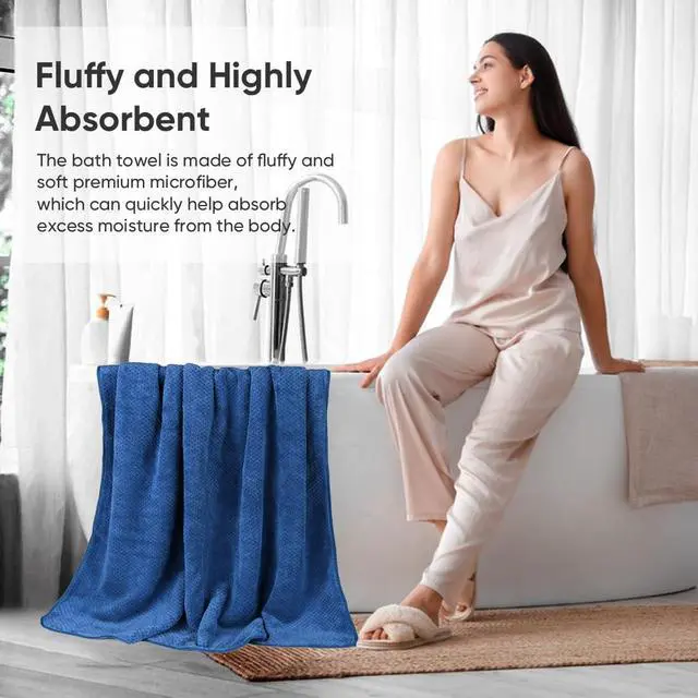 Alt view image 4 of 7 - Bath Towels Pack of 2, (27 x 54 Inches) Microfiber Ultra Soft Highly Absorbent Bath Towel Set, Lightweight and Quick Drying Towels for Body, Sport, Yoga, SPA, Fitness, Blue