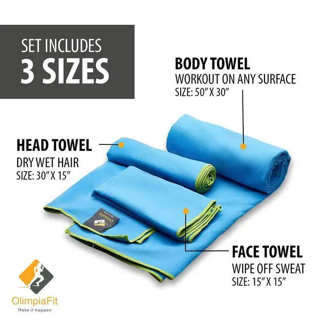 Alt view image 3 of 7 - Quick Dry Towel - 3 Size Pack of Lightweight Microfiber Travel Towels w/Bag - Fast Drying Towel Set for Camping, Beach, Gym, Backpacking, Sports, Yoga & Swim Use