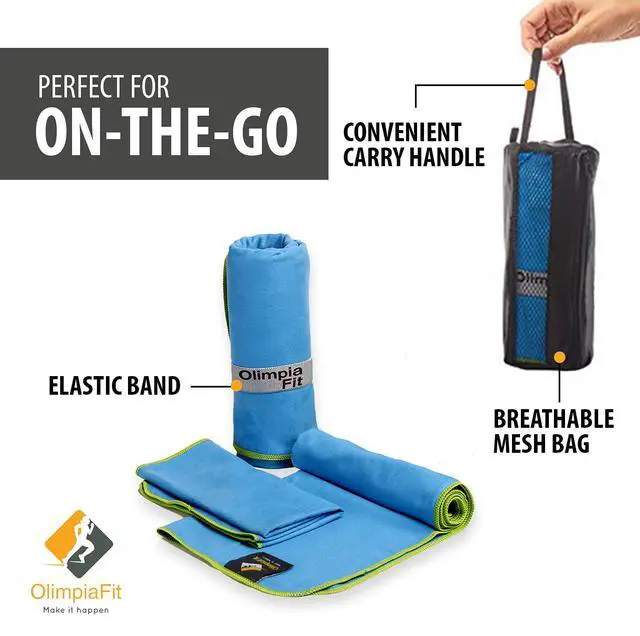Alt view image 6 of 7 - Quick Dry Towel - 3 Size Pack of Lightweight Microfiber Travel Towels w/Bag - Fast Drying Towel Set for Camping, Beach, Gym, Backpacking, Sports, Yoga & Swim Use