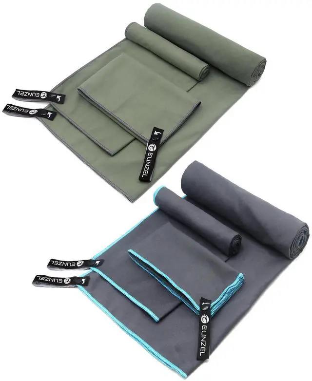 Main image of 2 Set Quick Dry Camping Towel, Microfiber Travel Towel Super Absorbent Fast Drying Towel for Camping, Beach, Gym, Backpacking & Swimming(Two 3-Piece Towel Sets, Army Green/Grey)