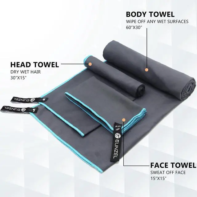 Alt view image 3 of 7 - 2 Set Quick Dry Camping Towel, Microfiber Travel Towel Super Absorbent Fast Drying Towel for Camping, Beach, Gym, Backpacking & Swimming(Two 3-Piece Towel Sets, Army Green/Grey)