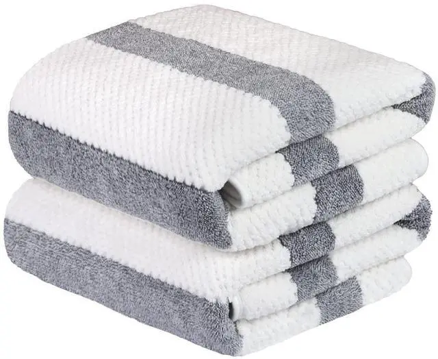 Main image of Large Bath Towels Set of 2, Waffle Stripe Grey, 30" x 60"
