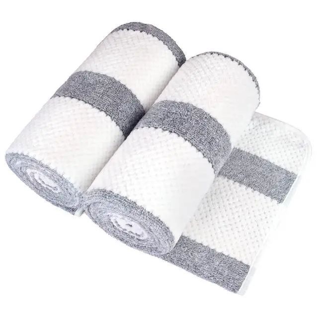 Alt view image 2 of 7 - Large Bath Towels Set of 2, Waffle Stripe Grey, 30" x 60"