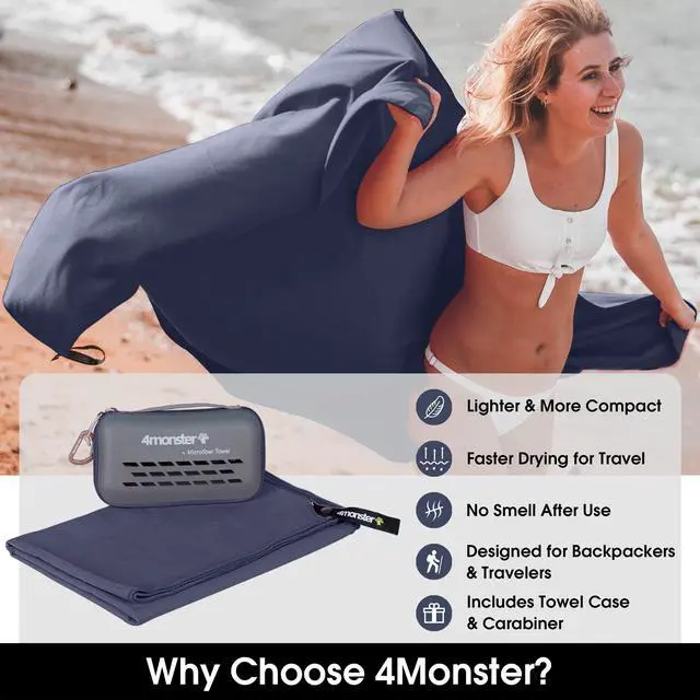 Alt view image 2 of 7 - Quick Dry Travel Towel with Case & Carabiner Super Absorbent Microfiber Gym & Camping Towel. Compact, Lightweight, Fast Drying for Beach, Swimming, Hiking, Backpacking