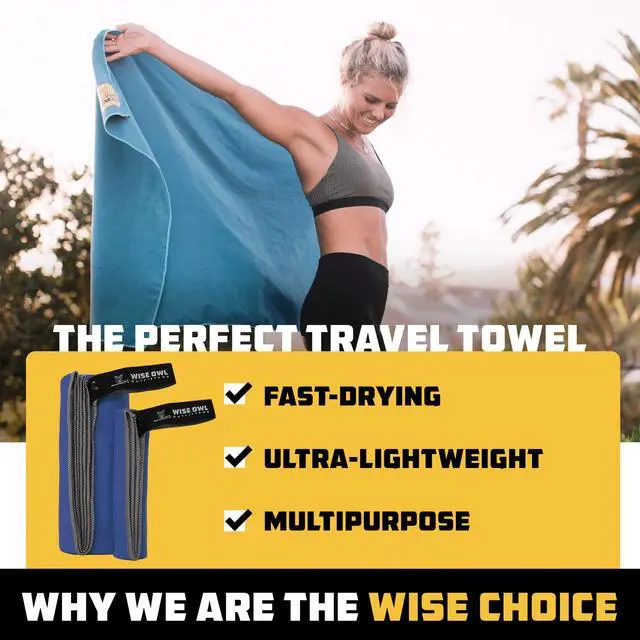 Alt view image 4 of 7 - Camping Towel by Wise Owl Outfitters - Ultra Soft Compact Quick Dry Microfiber - Great for Fitness, Hiking, Yoga, Travel, Sports, Backpacking & The Gym - Free Bonus Hand Towel 24x48 MB
